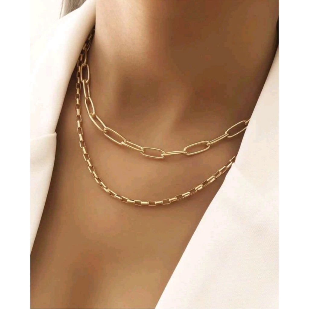 New 18k Gold Plated Trendy Layered Chain Gold Necklace 2 Necklaces 39$